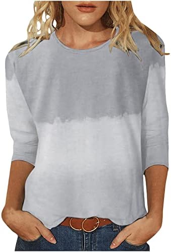 Camiseta da blusa de algodão para mulheres Summer Summer outono 2023 3/4 manga de gola na tripulante de peco gráfico de gravata gráfica