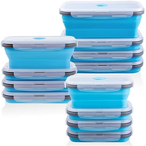 Recipientes de armazenamento de alimentos colapsíveis de Annaklin com tampa, pacote de 3 tamanhos, 12 pacotes, cozinha empilhando