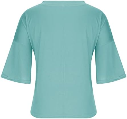 Mulheres Plain Plain Tee Short 1/2 Bell Sleeve V Neck Cotton Brunch Liew Fit Fit Fit Blouse Shirt for Girls Summer Summer Fall