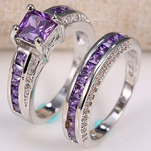 Play Pailin 2,5ct Amethyst 925 Silver Women Wedding noivado Ring Set 2pcs tamanho 6-12