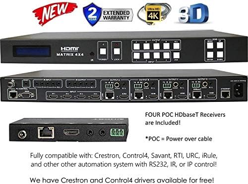 4x8 4K HDMI 4x4 Matrix Switcher com quatro receptores POC. HDCP2.2 Seletor de roteamento HDTV SPDIF Controle de áudio4 Savant Home