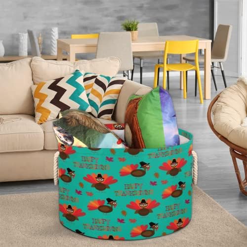 Padrão de Ação de Graças da Turquia Grandes cestas redondas para cestas de lavanderia de armazenamento com alças cestas de