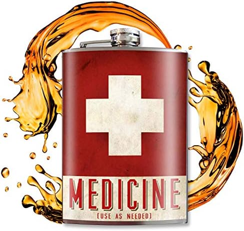 Medicina 8 oz Frasco de quadril de aço inoxidável para licor - vem em uma caixa de presente - design à prova de vazamentos - fácil