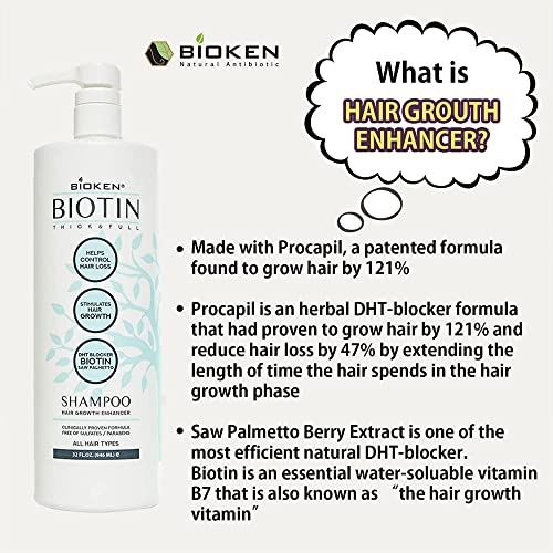 [Bioken] Biotin grossa e completa condicionador de intensificador de crescimento de cabelo - ajuda a controlar a perda de cabelo, estimula o crescimento do cabelo e o bloqueador de DHT, livre de sulfato, todos os tipos de cabelo,