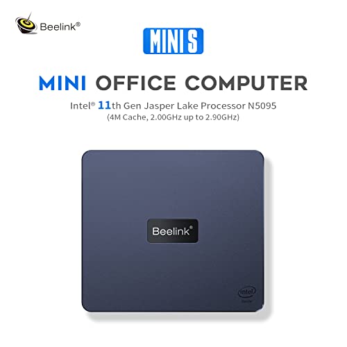Mini PC Beelink, Mini S Mini Computador 11ª Gen Quad-core N5095, computadores de mesa 8 GB DDR4 RAM 128GB SSD 4K UHD Dual HDMI, 2,4g+5g WiFi Gigabit Ethernet/BT4.0 para Office/Home
