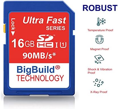 BigBuild Technology 16 GB Ultra Fast 90MB/S Memory Card para Canon PowerShot SX430 é câmera, classe 10 SD SDHC