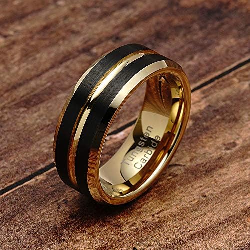 100s jóias gravadas com tungstênio personalizado para alianças de casamento masculinas Black Matte Gold Grooved Center Tamanho 6-16