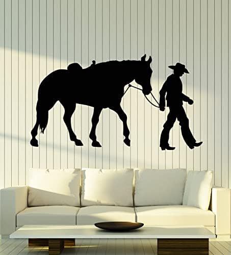 Decalque da parede de vinil Cavalo de cowboy ocidental Raser Wild West Movie Stickers Mural Decoração Black