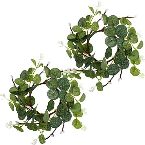 Decorações de Natal de Toyvian Eucalipto Artificial Eucalyptus grinaldas, 2pcs Candle Rings Wreaths Decors de Páscoa para Casamento