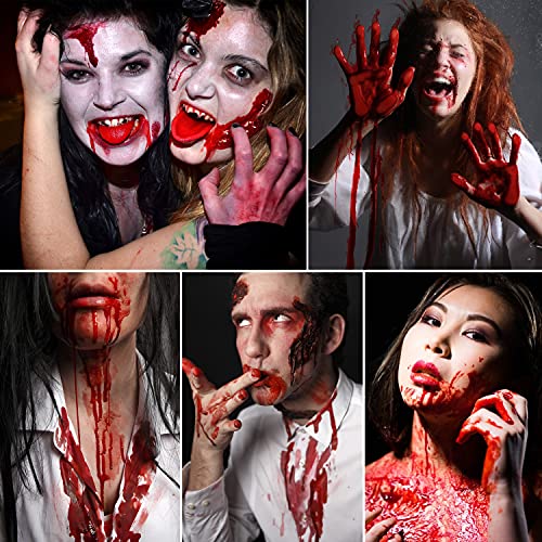 Gel de sangue falso comestível de de'lanci, kit de maquiagem de sangue falso realista SFX, sangue falso lavável para roupas de boca, kit de maquiagem de efeitos especiais para vampiro zumbi halloween maquiagem de sangue falso- 60g