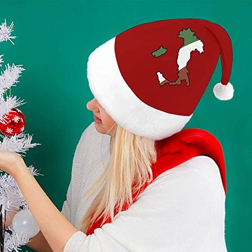 Itália mapa sinalizador de Natal Hat de Natal, safado e agradáveis ​​chapéus de Papai Noel com borda de pelúcia e decoração de natal