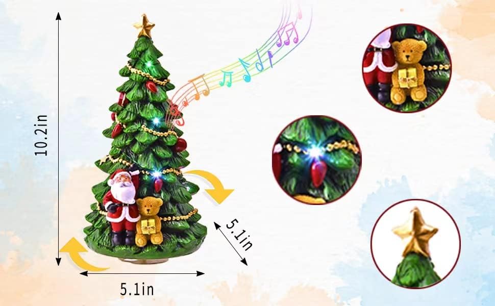 Árvore de Natal da mesa de Koncenttop, Mini Christmas Tree de 11 polegadas com caixa de resina de caixa de música girando