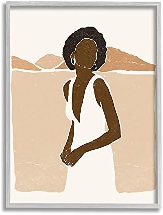 Stuell Industries Woman em pé em Desert Canyon Mountain Landscape, projetada por Yuyu Pont Grey emoldurado arte da parede, 11