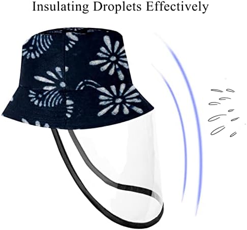 Chapéu de proteção para adultos com escudo facial, chapéu de pescador anti -sun tap, marinha japonesa azul branco videira