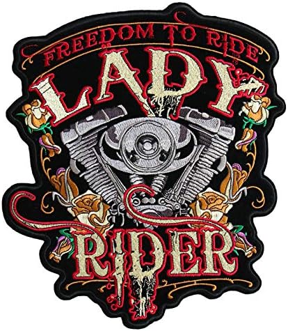 Oysterboy grande 10,5 x 11,8 polegadas Lady Rider Freedom para andar com Roses Bikers Motorcycle Rider bordados Apliques decorativos de ferro/ costurar no patch