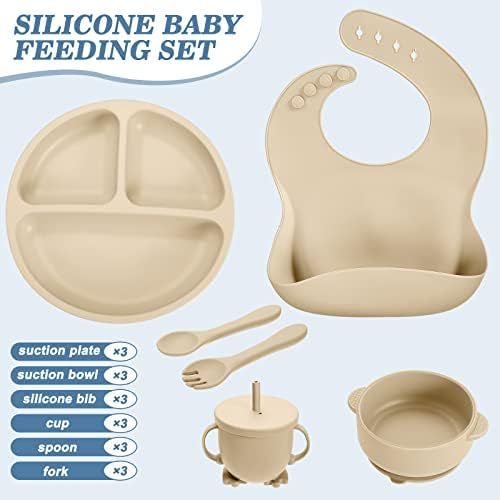 18 PCs Silicone Baby Feeding Conjunto de jantar infantil Ajuste Silicone Ajuste Placas de bebês e tigelas de tigções