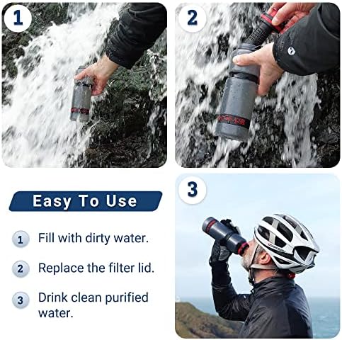 Garrafa de filtro de purificador de água para ir a água - Perfeito para caminhadas de camping e sobrevivência
