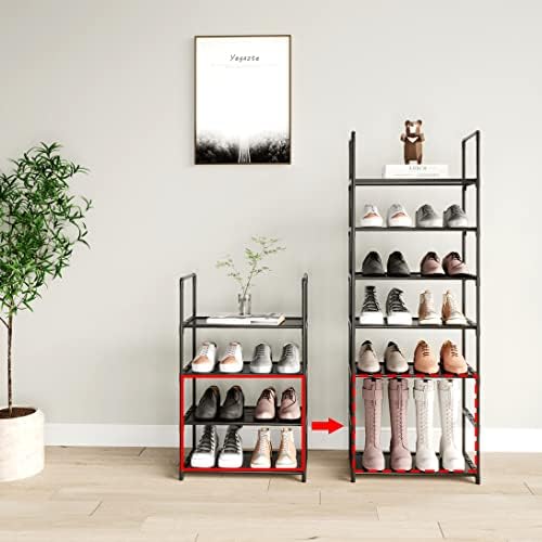 Atualização de Yegazte empilhável pequeno rack de sapatos, organizador de armazenamento de calçados não tecidos de 4 camadas com alça para entrada, corredor e armário （preto)