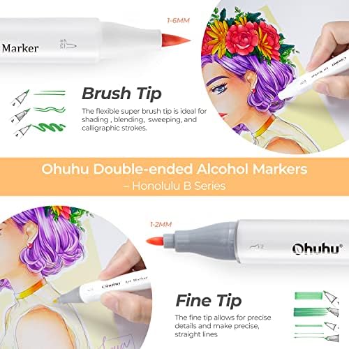 Marcadores de álcool de Ohuhu, pincel de ponta -marcador de arte com ponta para crianças adultos para adultos colorir ilustração -120