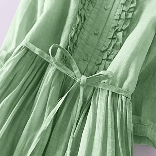 Vestidos maxi para mulheres de algodão e linho no pescoço redondo dupla camada de fada gravata na cintura no meio do verão vestido