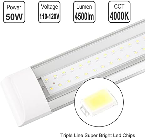Kilipol 5ft LED Batten Light, Luzes de tubo de alumínio fino montado na superfície do teto, 50W 4000k Branco neutro para escritório, loja, garagem, casa, 2 pacotes