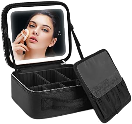 Bolsa de maquiagem de viagem VanMior com caixa de maquiagem iluminada LED com espelho 3 Configuração de cores Caixa de maquiagem cosmética