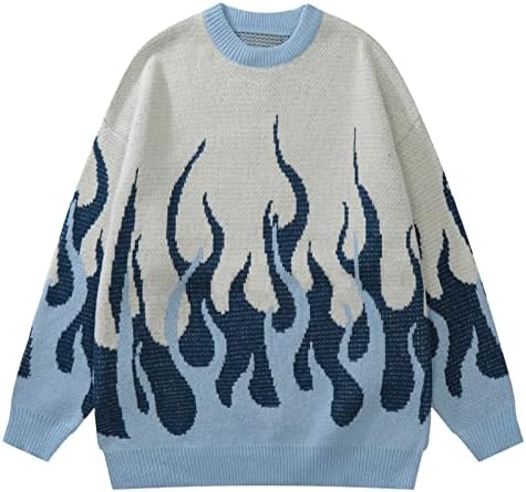 Aelfric Eden Mens colorido retalhos de retalhos de tamanho grande suéter malha pulôver unissex azul chama longa suéteres