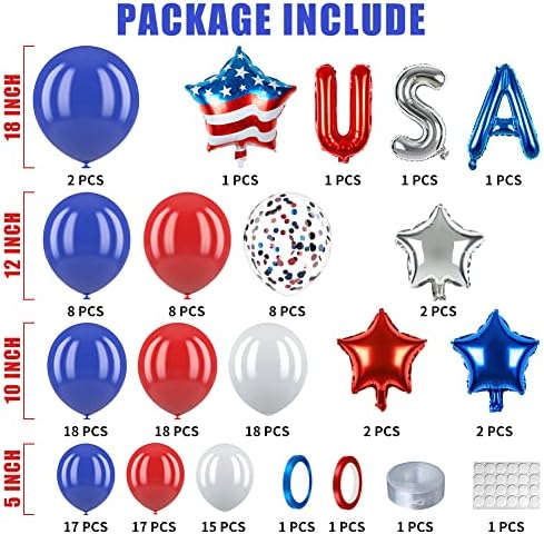 143pcs 4 de julho Decorações vermelhas brancas e azuis Garland arco Kit Decorações patrióticas FOILE USA E FLAND STARS