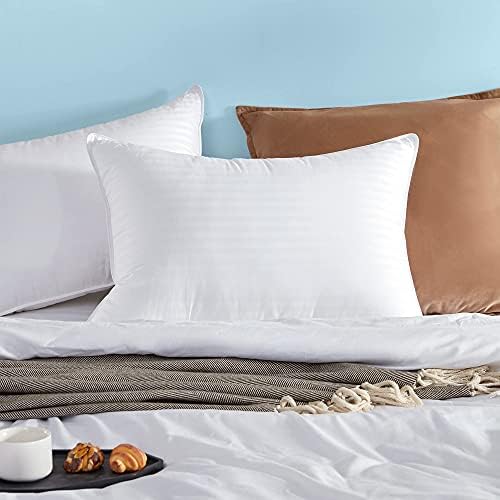 Sleep Zone Hotel Collection Bed Almofadas para dormir 2 pacote - tamanho queen 20x28 polegadas - Tampa de algodão listrado macio