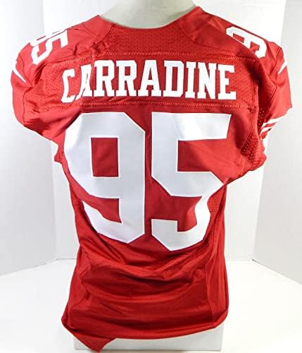 2014 San Francisco 49ers Tank Carradine #95 Jogo emitido Red Jersey 70 p 46 7 - Jerseys de Jerseys usados ​​na NFL não assinada