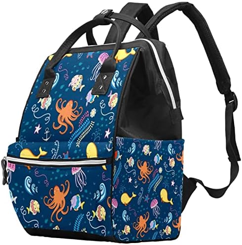 Mochila VBFOFBV Backpack, sacos de viagem portáteis multifuncionais para homens, cartoon, vesicultura de animais de água -peixe octopus