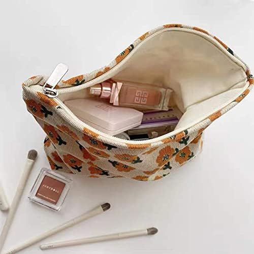 Donleeving Sacos cosméticos para mulheres Bolsas de cosméticas de flor laranja bolsa de zíper para a bolsa Viagem de higiene pessoal