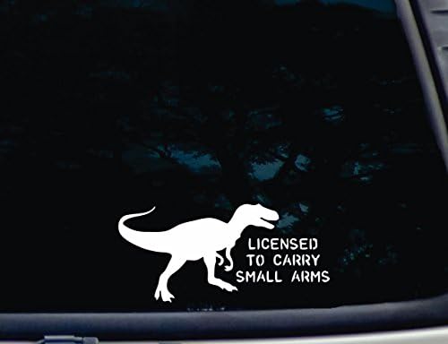 T -Rex licenciado para transportar armas pequenas - 8 x 3 3/4 de decalque/adesivo de vinil cortada para janelas,
