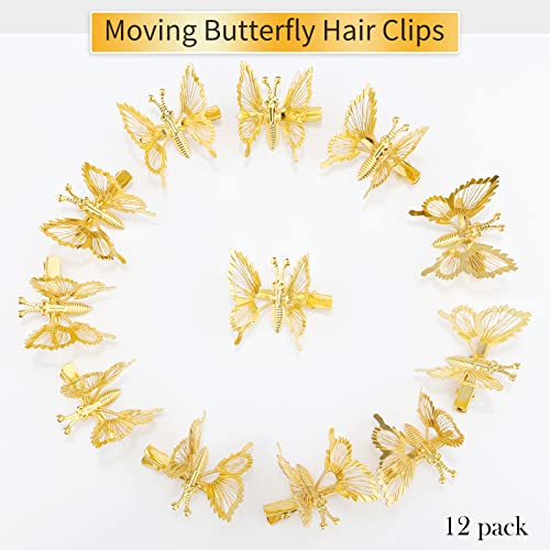 Cabelos de cabelo de borboleta onddder para mulheres 12pcs ouro 3d movimentando cabelos de borboleta clipes de cabelo de borboleta