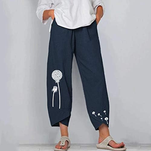 Mulheres Calças Casuais para Flores de Casas Pontas de perna calças largas calças impressão de cintura elástica Casual