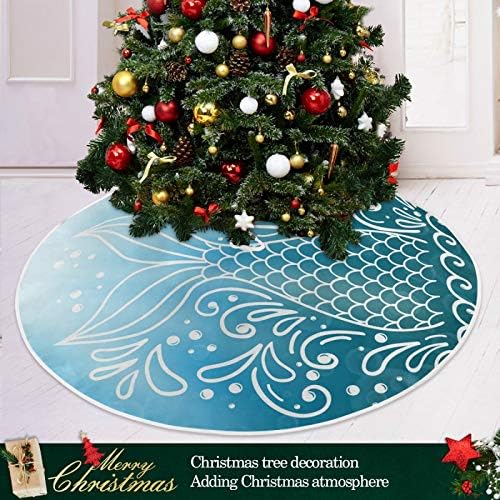 Decoração da saia de árvore de Natal Alaza, pequena saia mini -árvore Ornamento de 35,4 polegadas com sereia oceânica