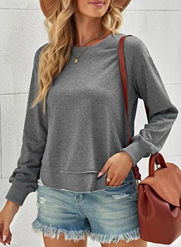 Diukia Sweetshirts for Women Casual Crewneck de manga comprida colorida lateral lateral de cor sólida Tops de pulôver