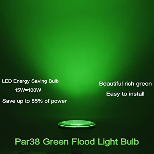 Lâmpada verde PAR38 - 15W - E26 Luzes de inundação verdes 2 pacote, decoração de festa, varanda, iluminação doméstica, iluminação de férias, Halloween, lâmpada verde de lâmpada verde interior