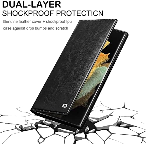 Caixa de couro genuína Samsung Galaxy S23/S23 Plus/S23 Ultra, Premium Genuine Leather Business Flip Folio Cartet Case com