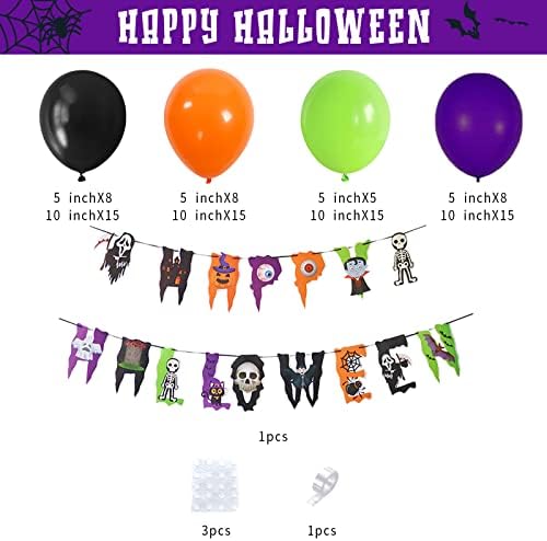 Halloween Balloons Arch Kit, Purple Black Black Orange Green Halloween Balloons Kit Garland com Bat Spider Skull Pumpkins