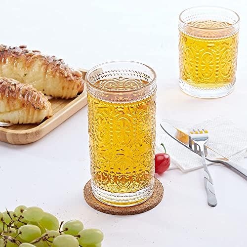 YL-Esh [6 pacote] 12 oz de vidros de água românticos, copos vintage premium, copos de bebida elegantes em relevo, perfeito para cerveja,