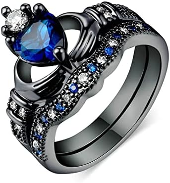 2023 Nova Lady Popular segura Sapphire Heart Shaped Crown Rings Acessório de joias Presentes Tamanho 5 a 12 Presente