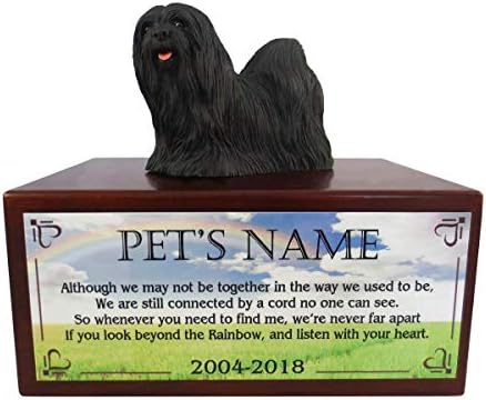 Conceitos de conversa Bela Paulownia pequena urna de madeira com Lhasa Apso Black Fture e Poema personalizado além do arco