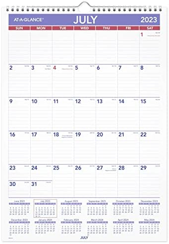 AT-A-GLANCE 2023-2024 Calendário de parede acadêmico, mensalmente, 12 x 17, médio, blocos diários governados