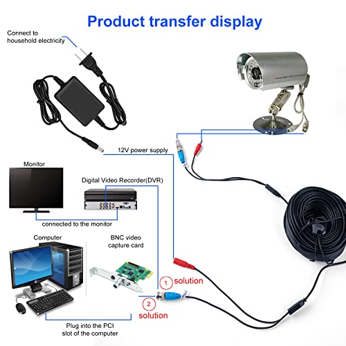 Cabo de segurança CCTV Cabo de extensão de segurança de 100 pés, Cabos de energia de vídeo BNC all-in-one, cabo BNC, cabo