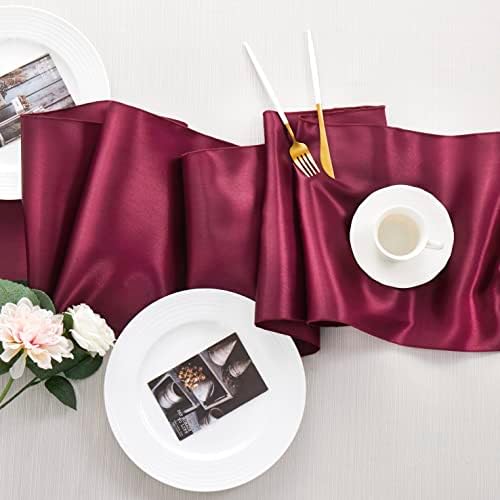 Couvador 4pcs Borgonha Corredores de mesa de cetim 14 x 72, elegante e liso Decoração de mesa de tecido de seda para banquete de casamento