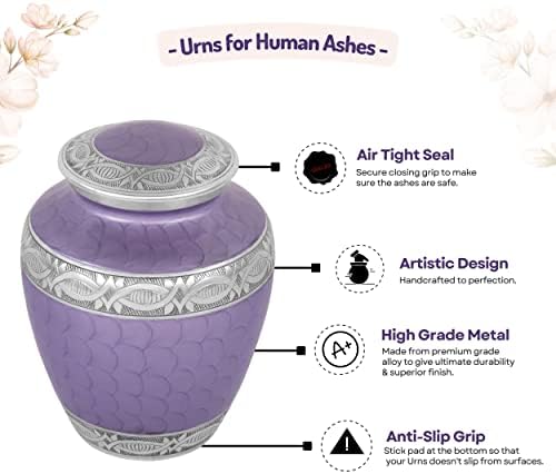 Adore por 3+ urnas de cremação para cinzas humanas para fêmeas femininas para mulheres - urna funerária - urna de metal artesanal roxa