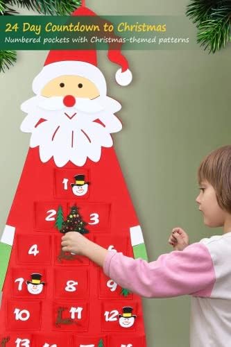 Calendário do advento de Natal do Aitsite 2022 Xmas sentiu calendário de advento de Santa com 24 bolsos para crianças presentes de 3,8 pés de parede pendurada na contagem regressiva para o calendário de Natal para a decoração de férias da porta do escritório em casa de Natal