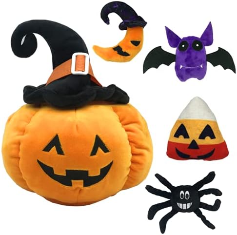 5pcs Halloween Fluffy Philled Pumpkin Throw Pillow, inclua brinquedo de pelúcia de abóbora de 12 ”, brinquedo de pelúcia de