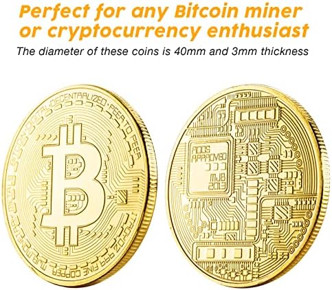 Coupa de Bitcoin de Naturiway 5pcs, Bitcoin Comemorativo Coin 24K Plated Gold, criptomoeda de 3 mm BTC, moeda colecionável com caixa